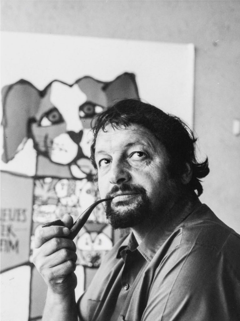 Celestino Piatti auf dem Balkon seines Basler Ateliers, Foto: Ursula Piatti, 1971. (Bild: Celestino Piatti – das visuelle Erbe)